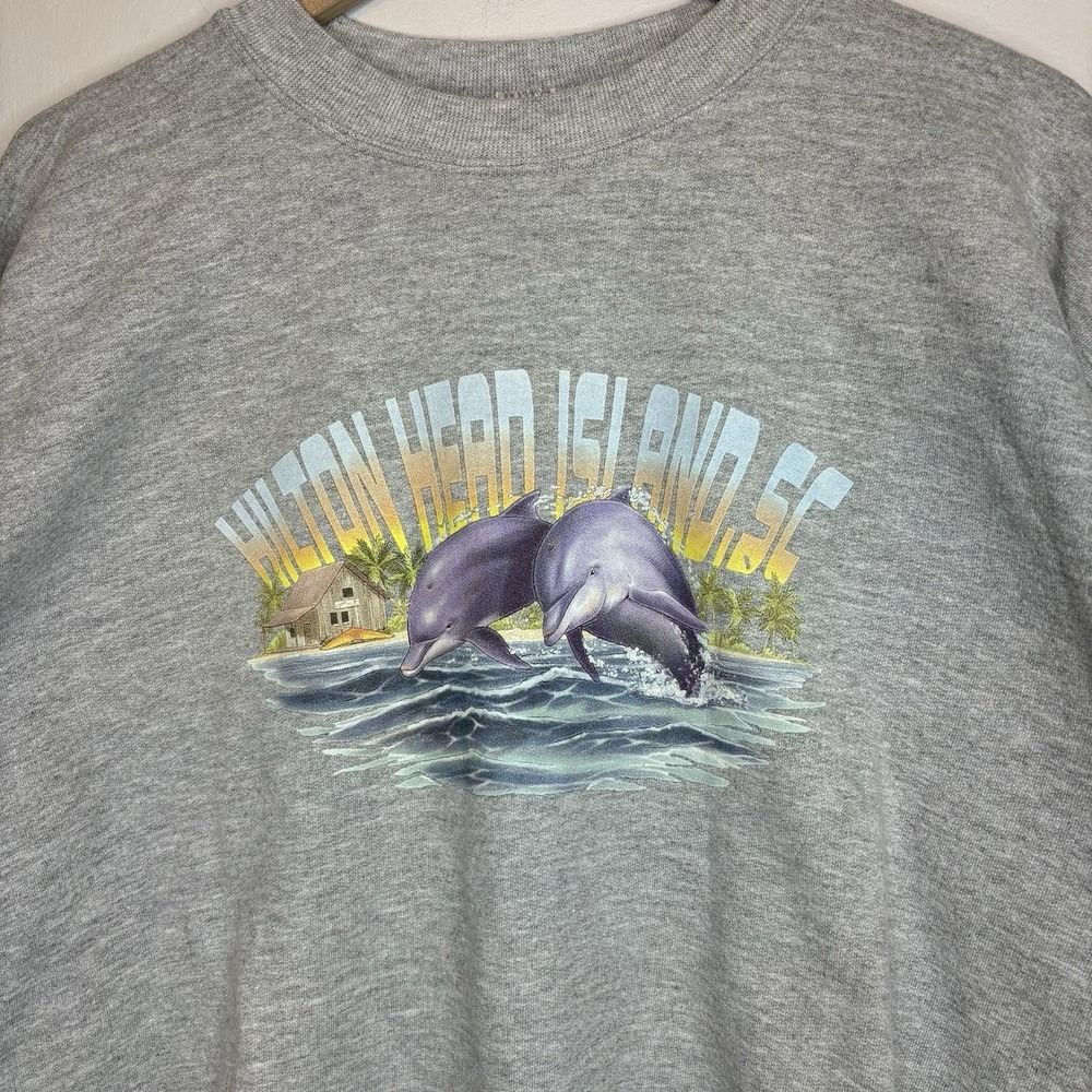 Hilton Head Island Sweatshirt 2XL Grey Hanes Dolphins 90s Ocean Beach‎ Coastal